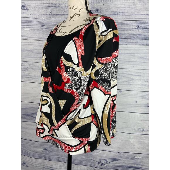 Chicos 1 Dual Layer Wrap Blouse Womens M 3/4 V Neck Sleeves Multicolor - Picture 4 of 10